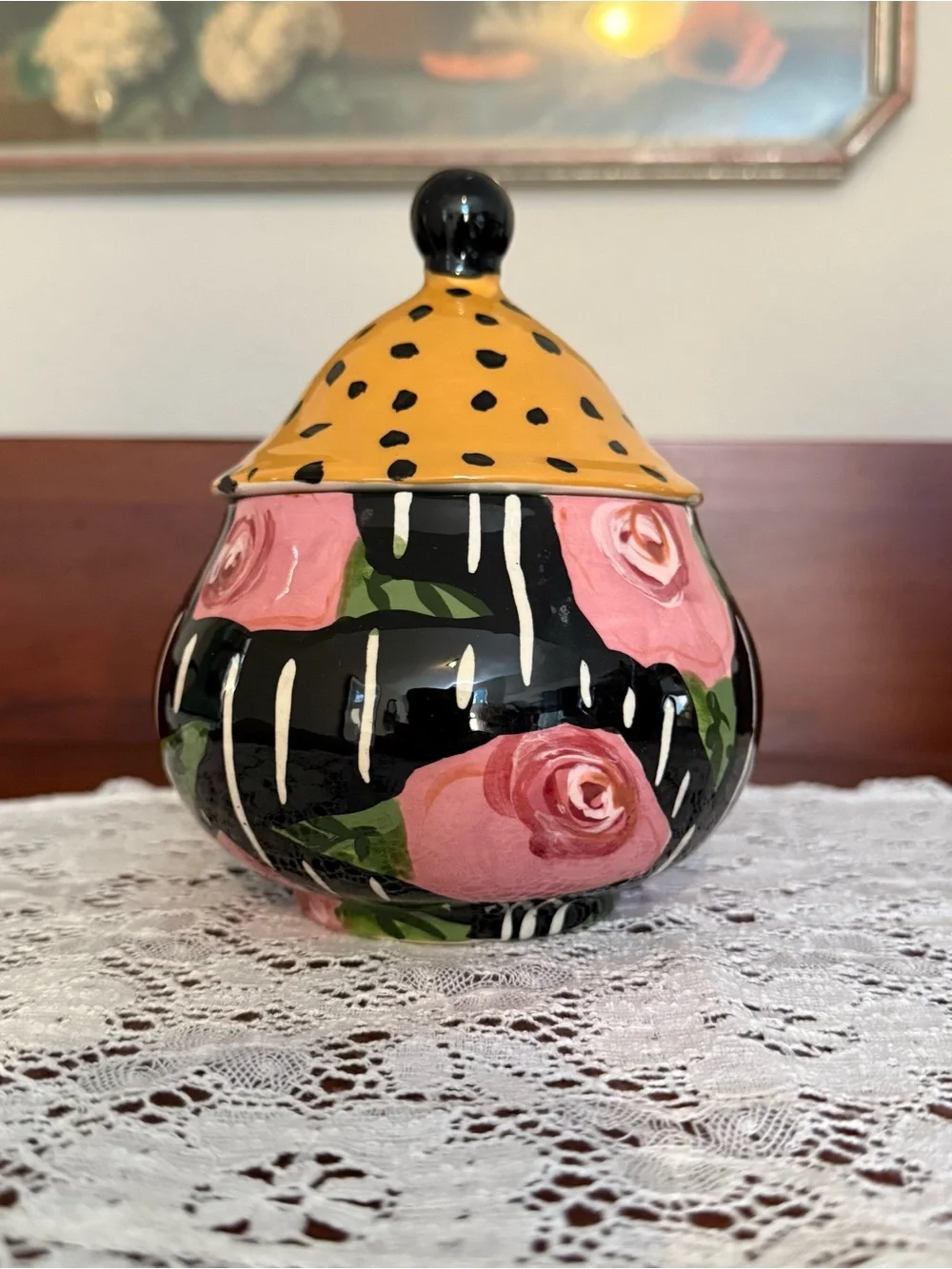 Vintage Droll Designs Hand-Painted Teapot and Lidded Sugar Bowl Set